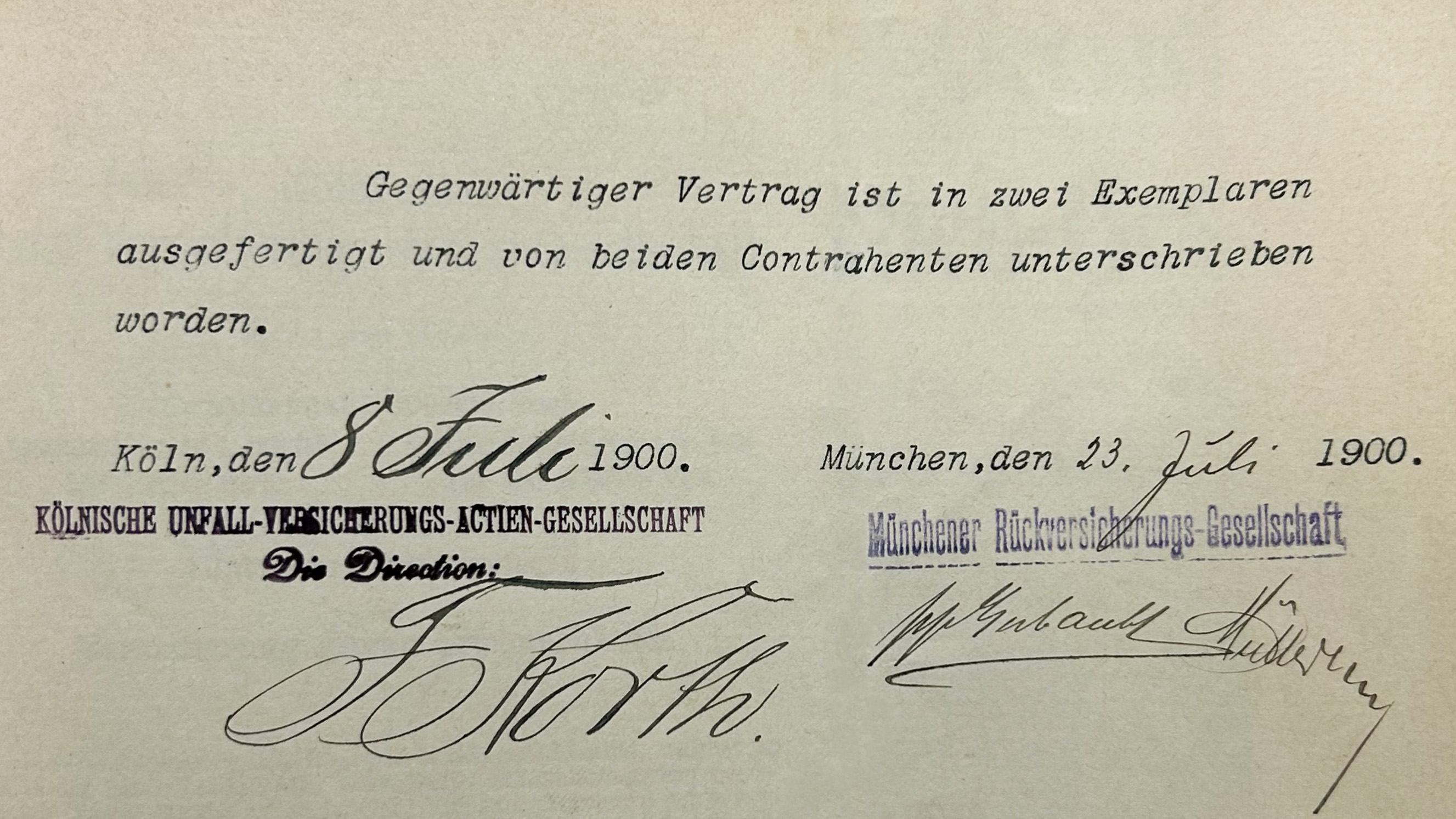Vertragskorrespondenz Munich Re Kölnische Unfallversicherung