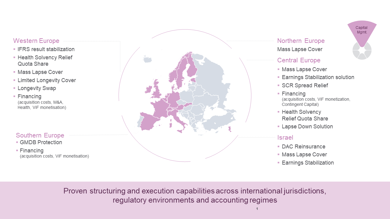 Types of solutions that have been transacted – Our track record of capital management solutions in Europe