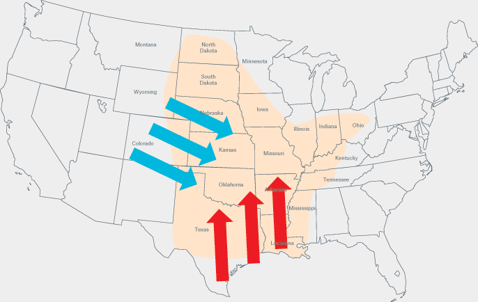 A tornado builds up within minutes and, in relation to its brief duration, is more destructive than a hurricane. Topics Online explains how a tornado forms. On Monday, 20 May, a one-and-a half kilometre wide tornado tore through the suburbs of Oklahoma City gouging a 30 km long by 2 km wide corridor of destruction out of the landscape.