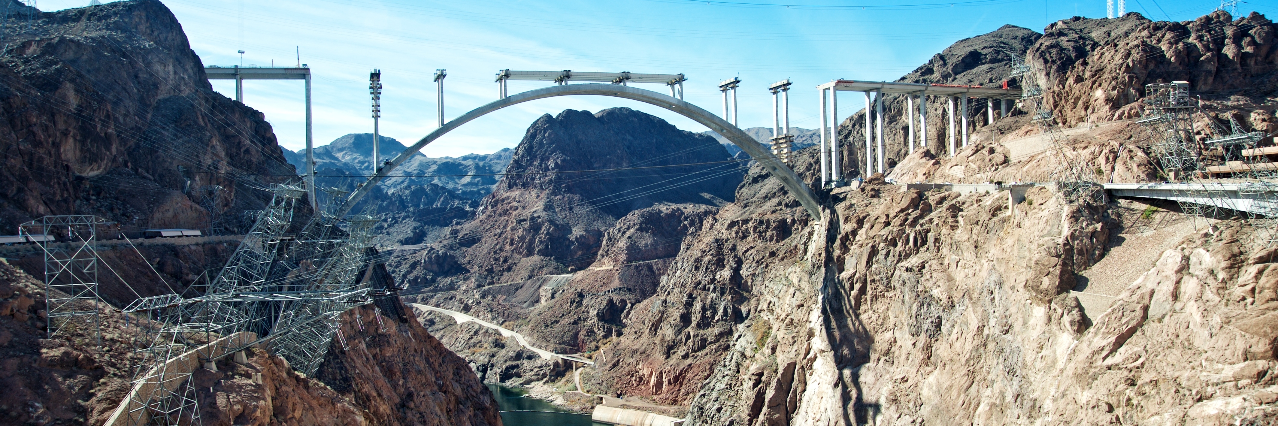 Hoover Dam and the Hoover Dam Bypass Bridge during construction  