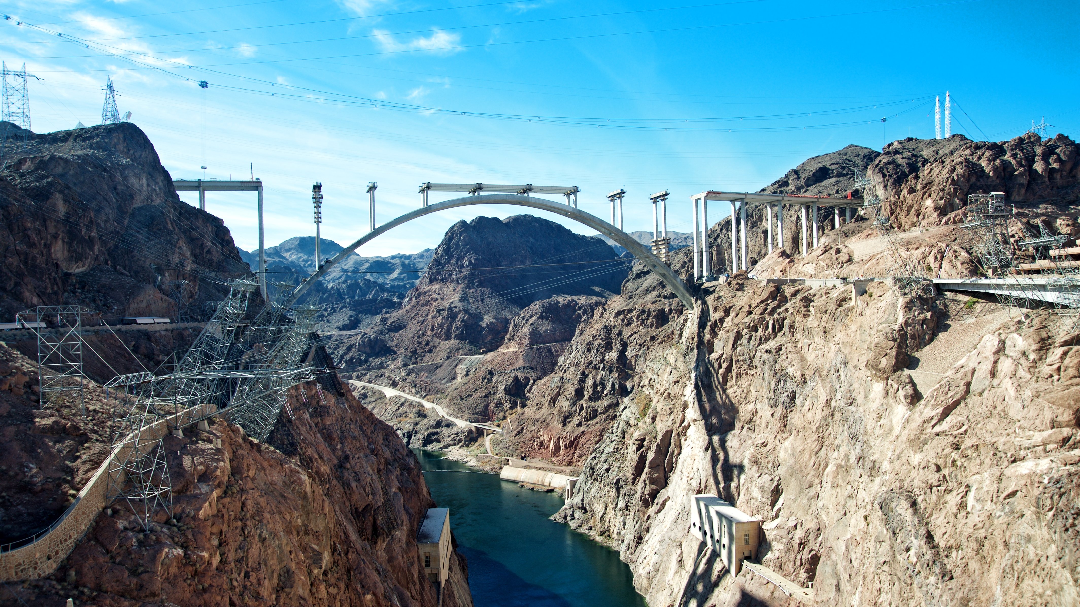 Hoover Dam and the Hoover Dam Bypass Bridge during construction  
