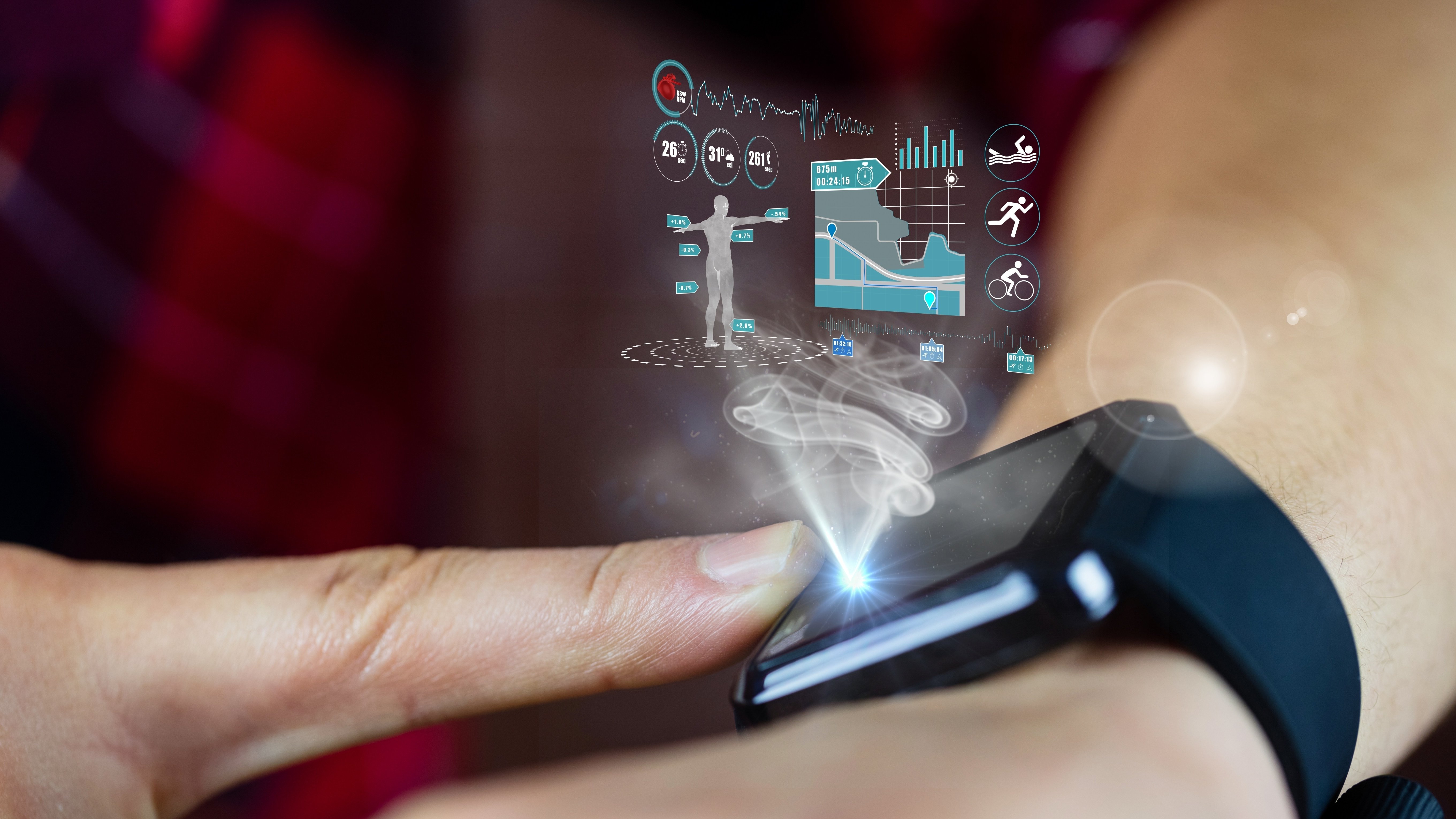 Using third-party longitudinal data in life insurance underwriting Close-up of hand using a smart watch, checking medicial data to use in life insurance underwriting