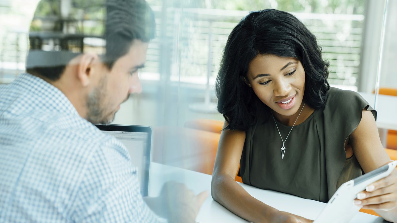 Business meeting in casual modern office space