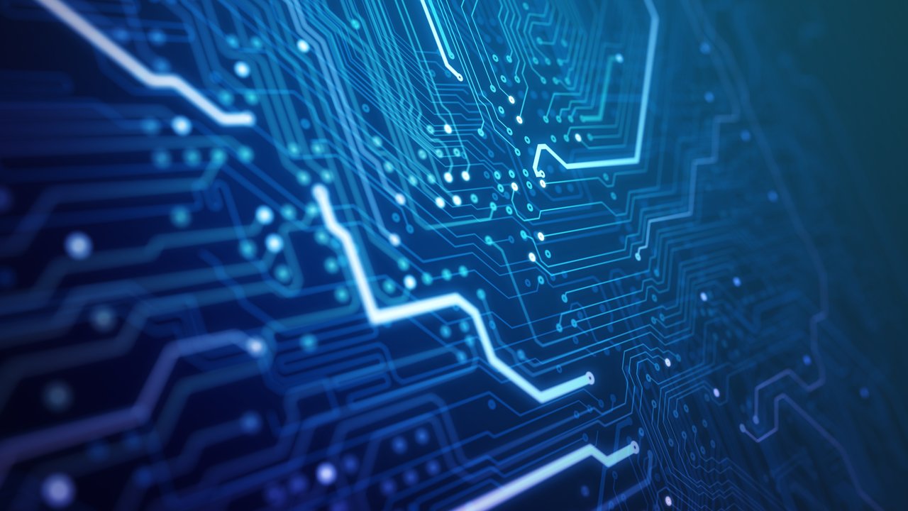 Circuit board with glowing lines