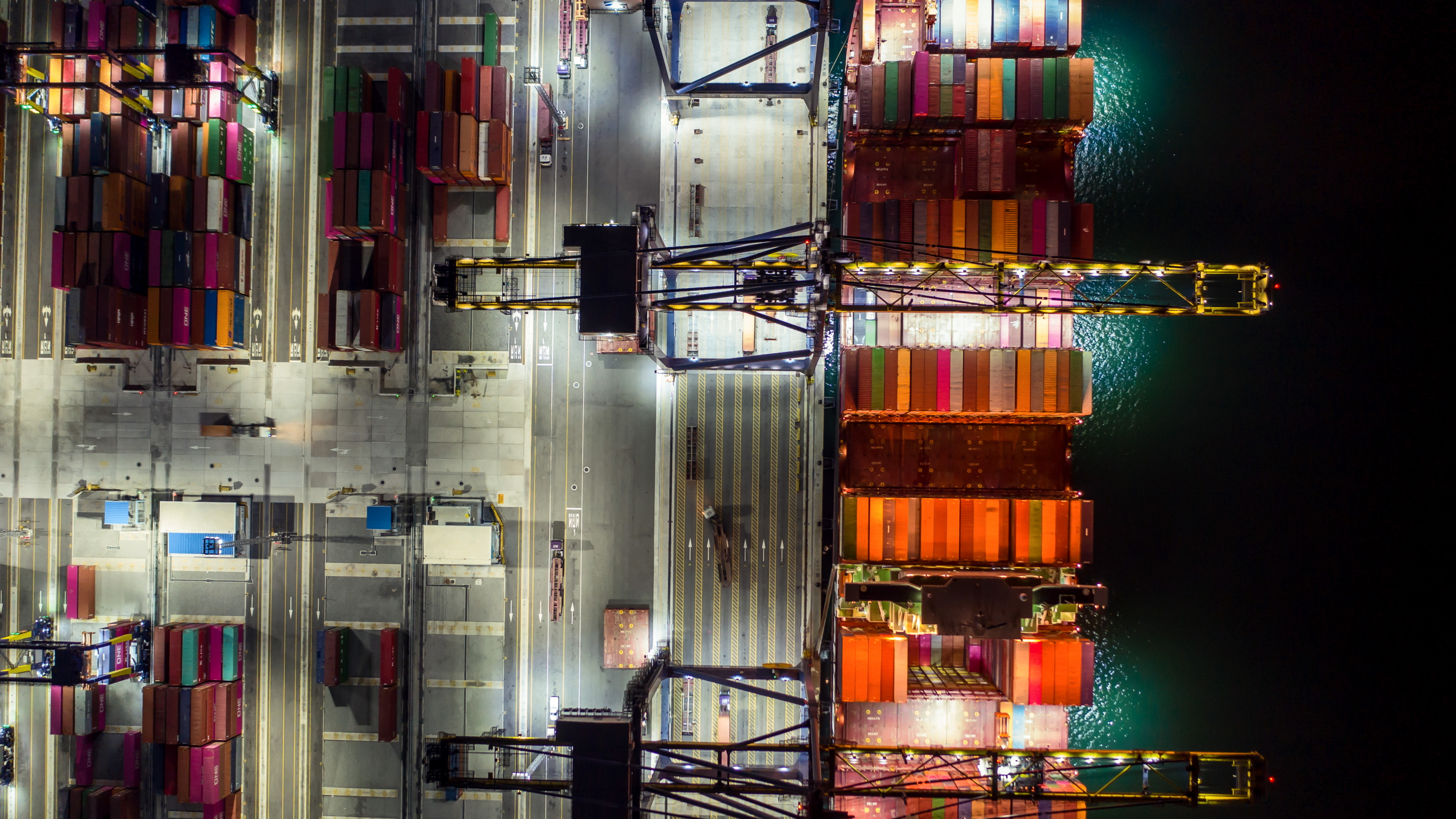 Container port at night - video still