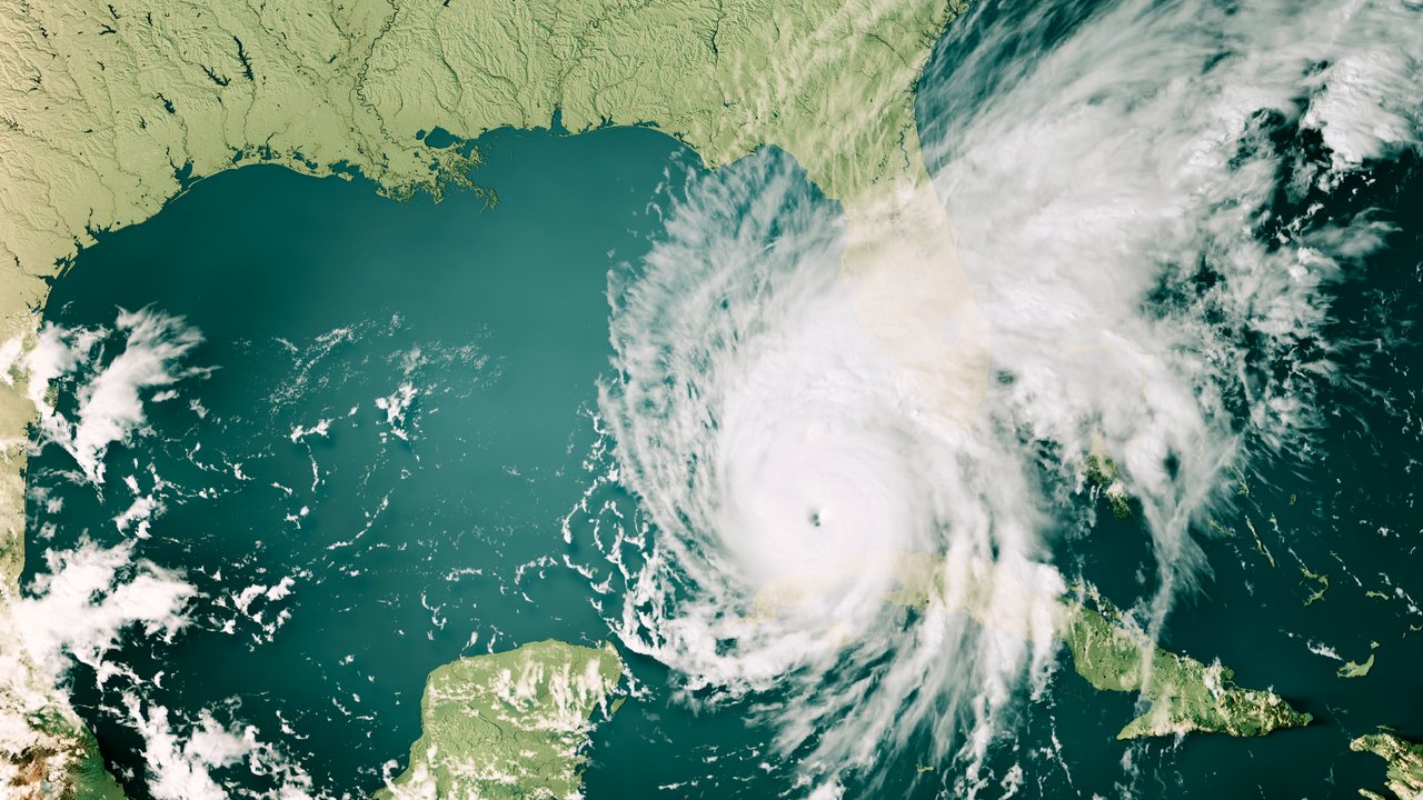 Topographic Map of the Gulf Of Mexico with Hurricane Ian approaching Florida