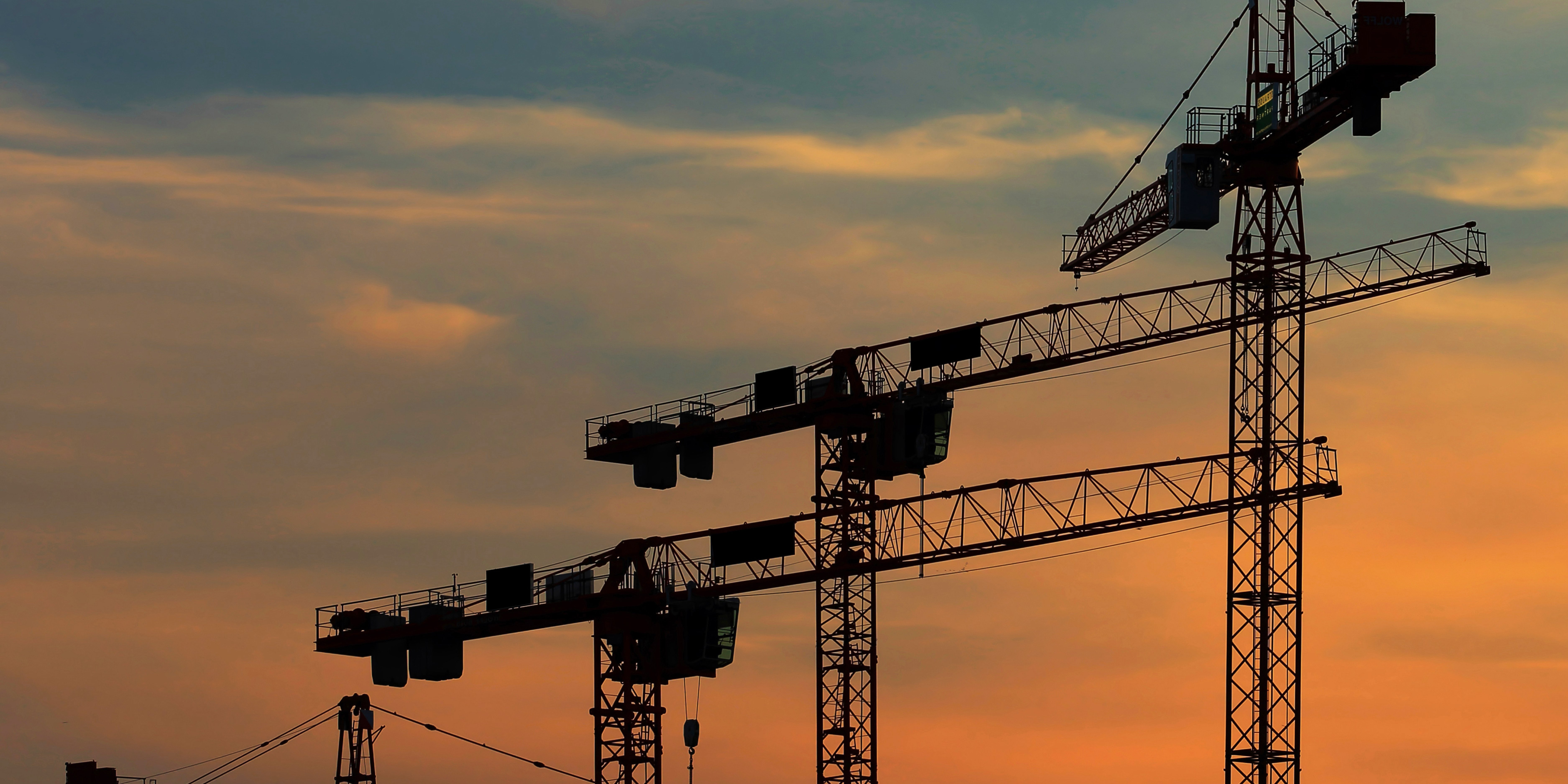 Perspectives Cranes at sunset