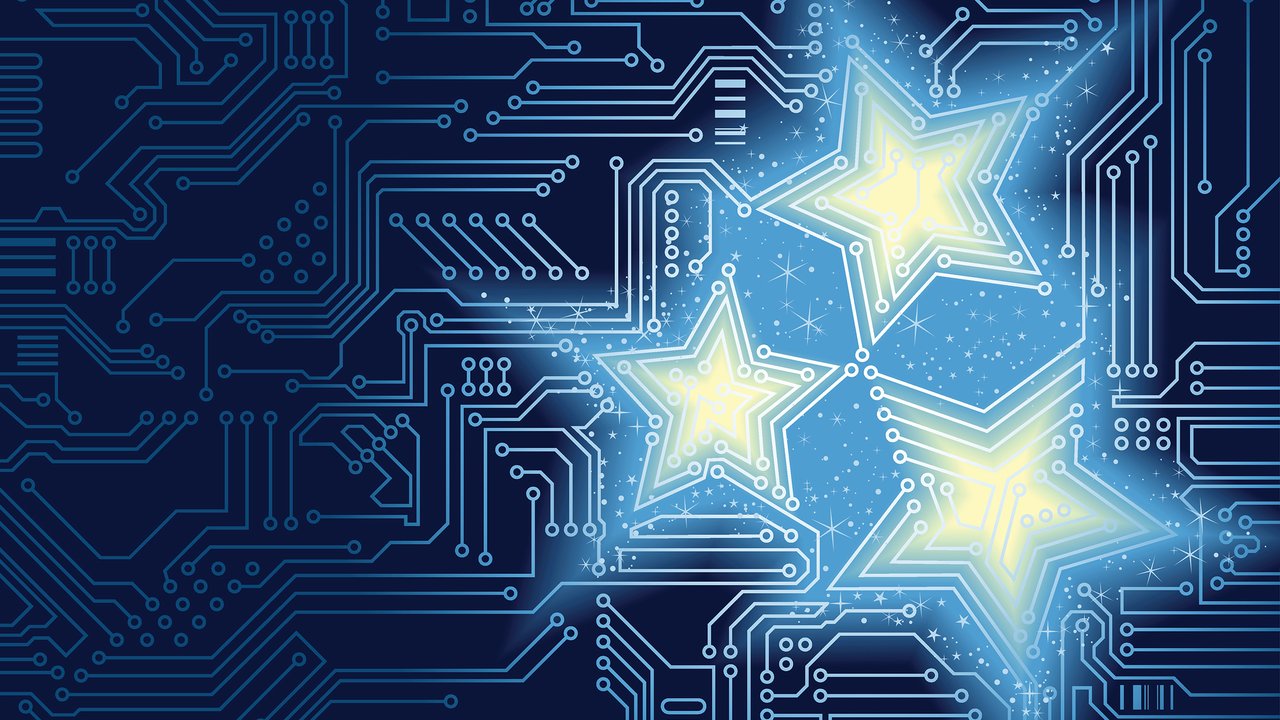 Ransomware, ransomware, ransom all the way… Abstract blue vector background with high tech circuit board forms a shiny Star