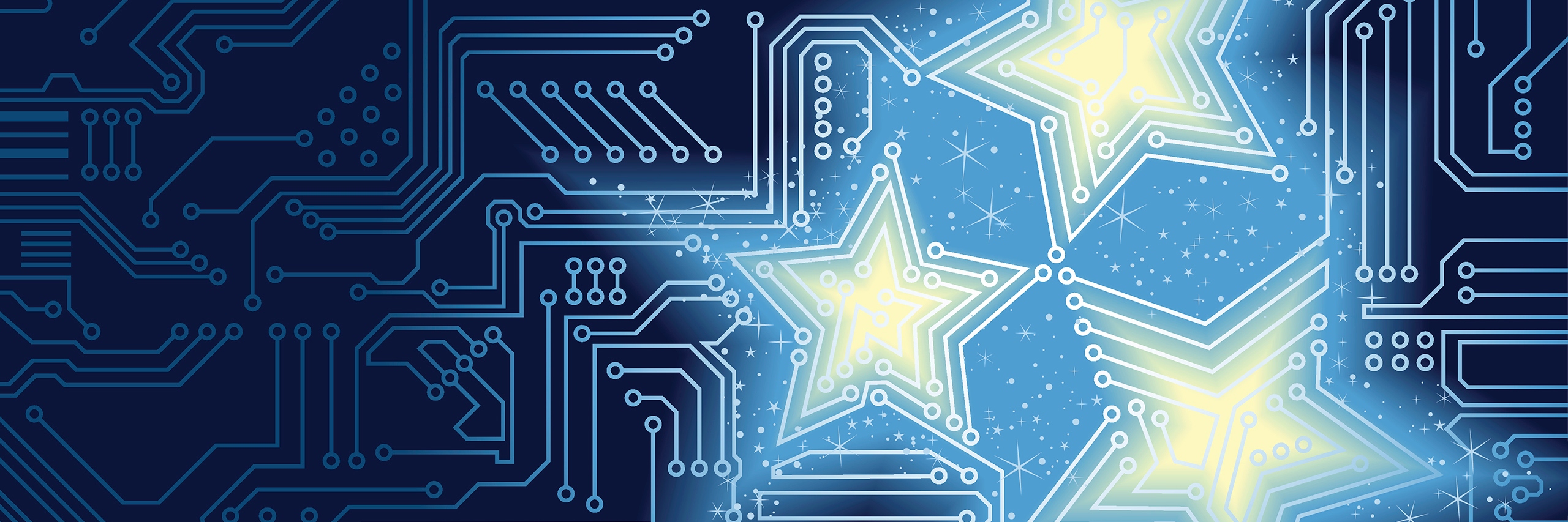 Abstract blue vector background with high tech circuit board forms a shiny Star