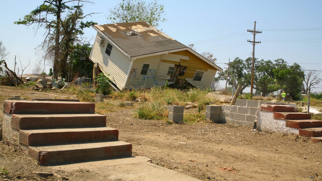 Damaged house in the Lower Ninth Ward in New Orleans after Hurricane Katrina
