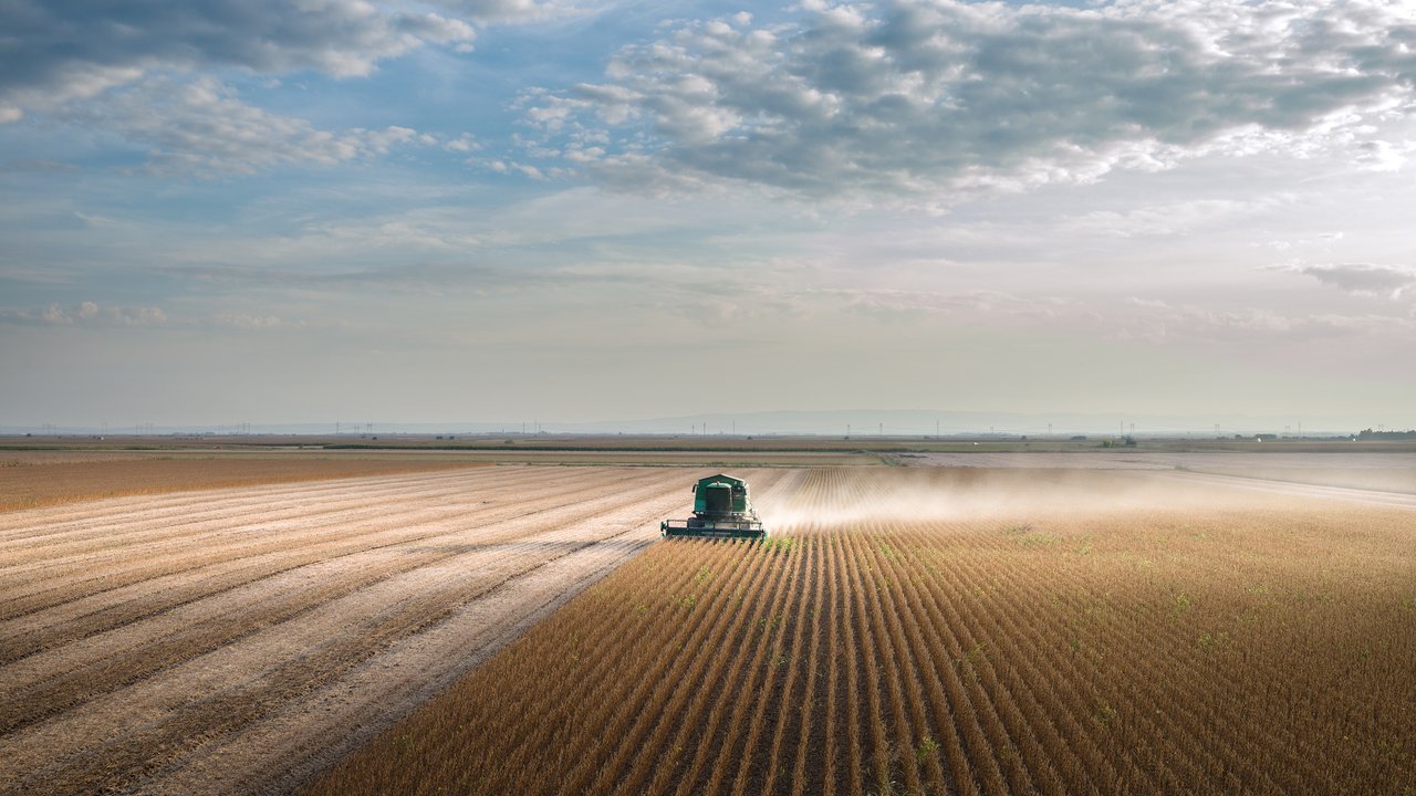 Support from outer space Harvesting of soy bean field