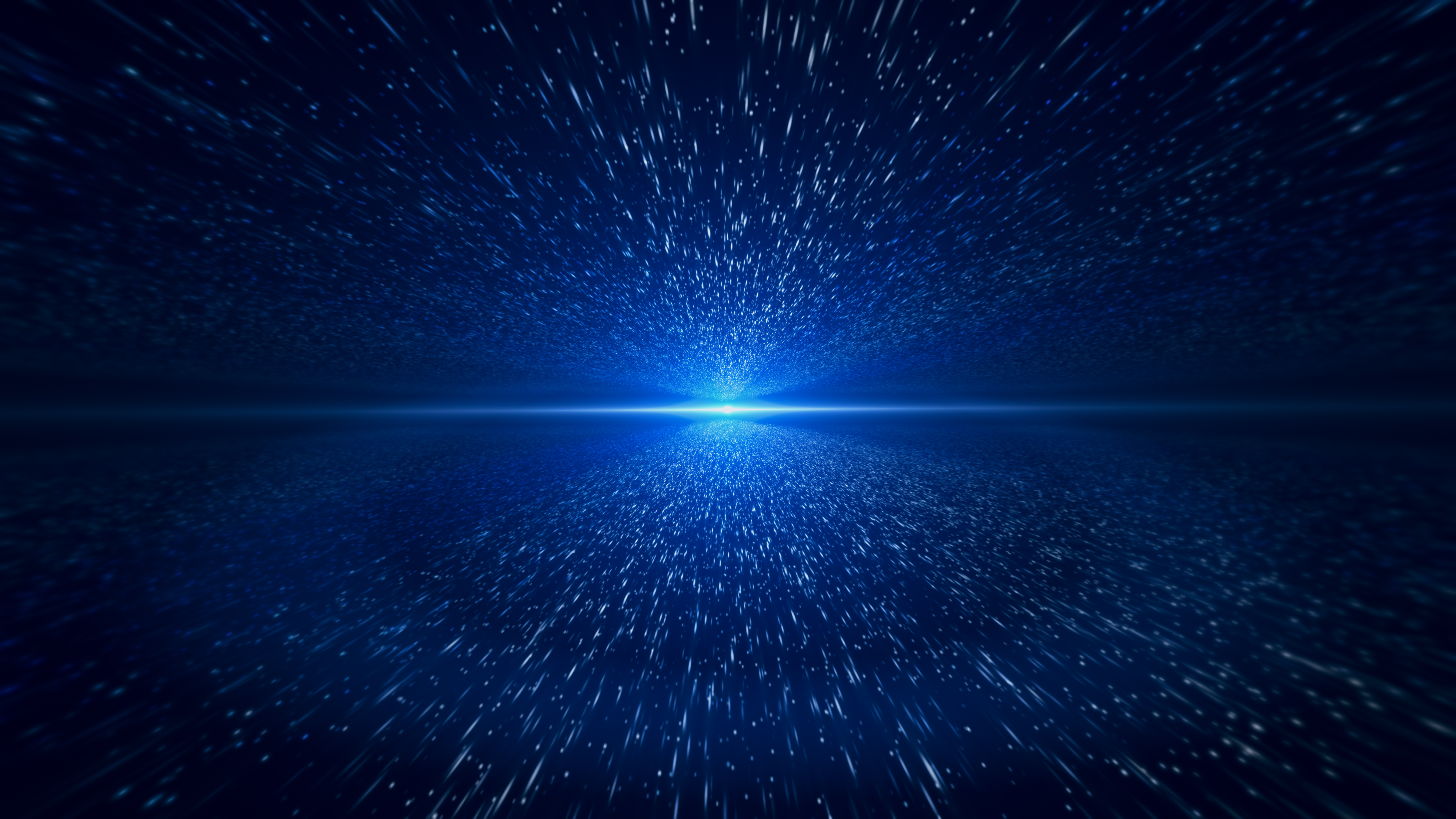 A blue cosmic scene with streaks of light radiating outward from a central point, resembling a starry background.