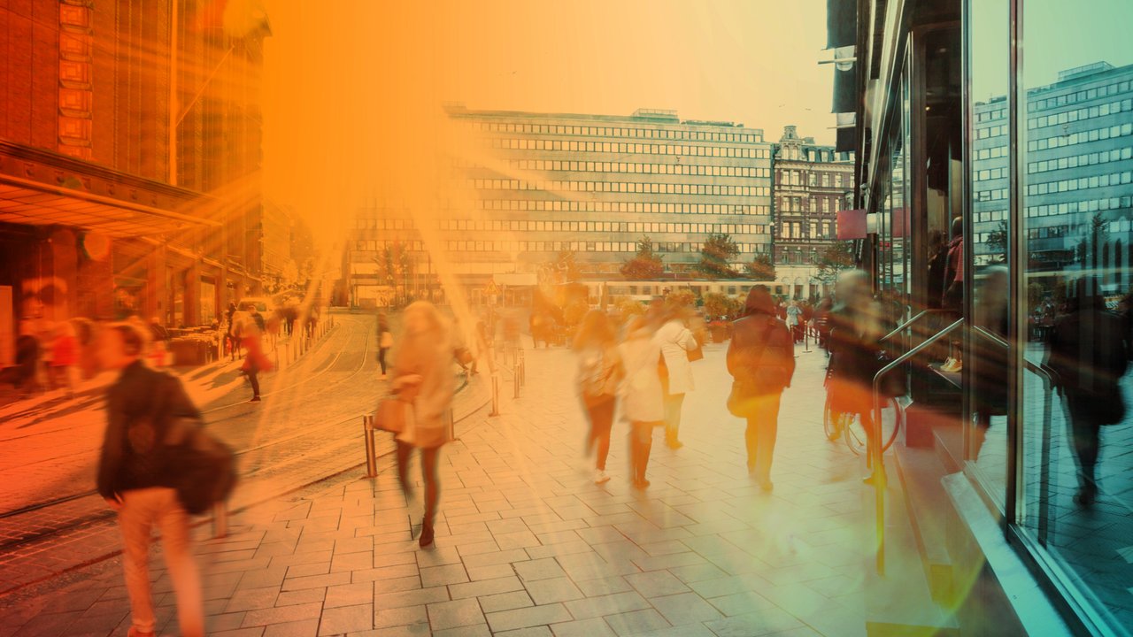 Motion Blur of People Walking in the City 
