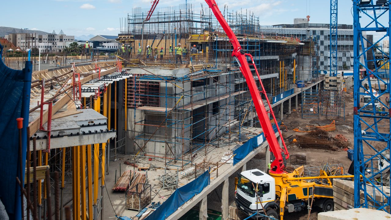 Concrete pump on construction site