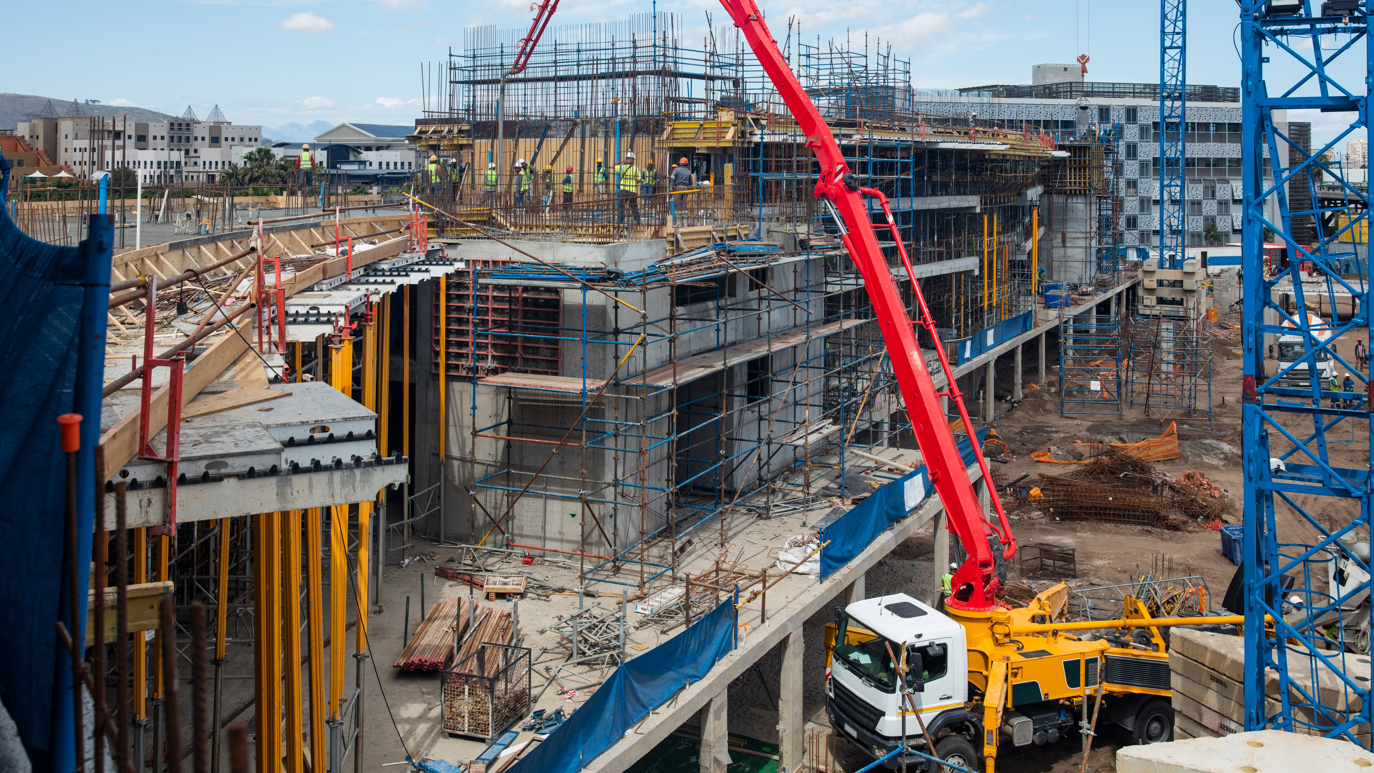 Concrete pump on construction site