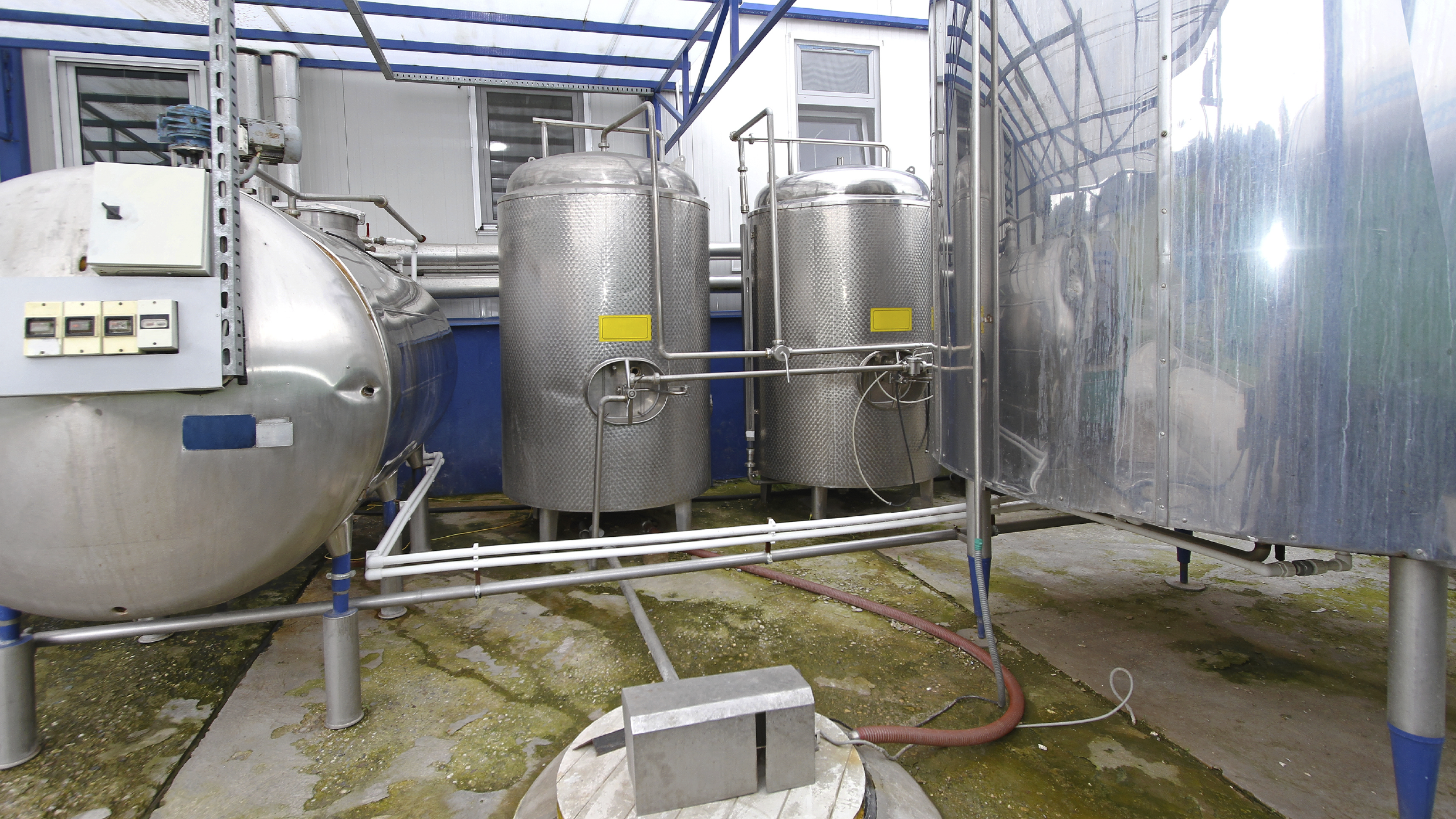 milk tanks in dairy farm