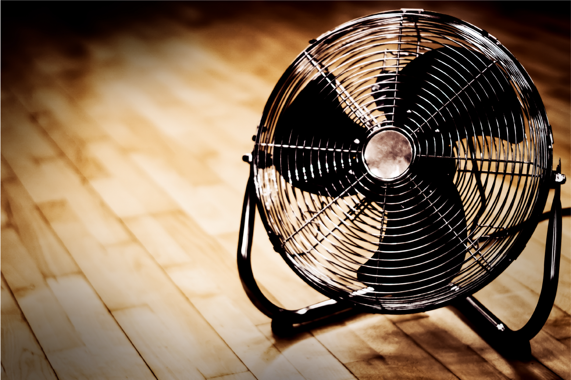 Eletric fan on hardwood floor