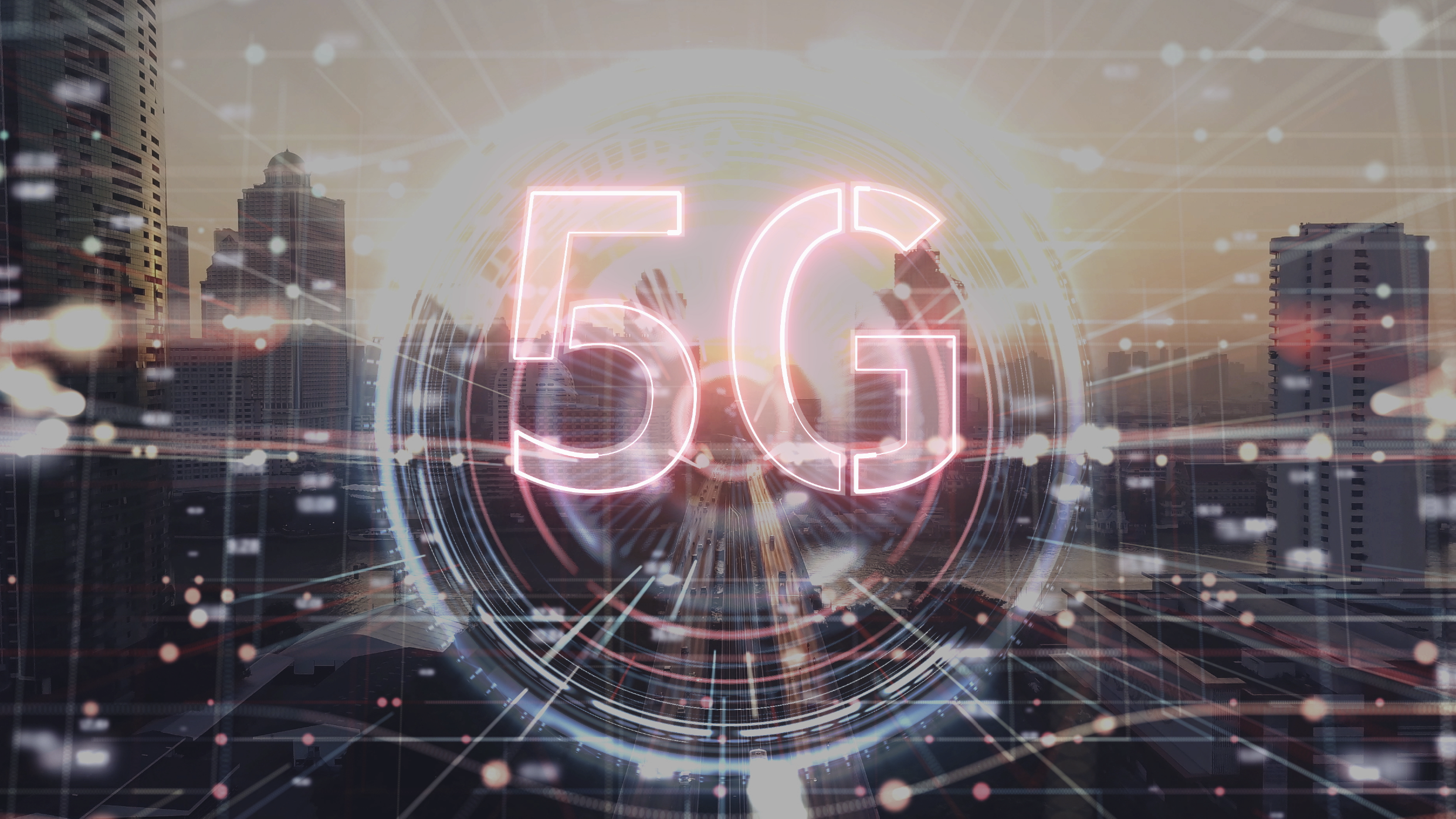 5G technology in a city concept