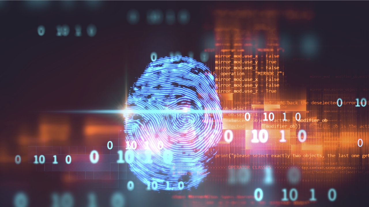 Finger print Scanning Identification System on blue technology cyber