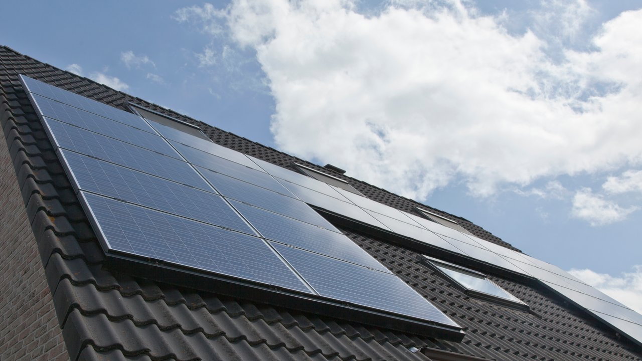 A residential home with solar PV on the roof