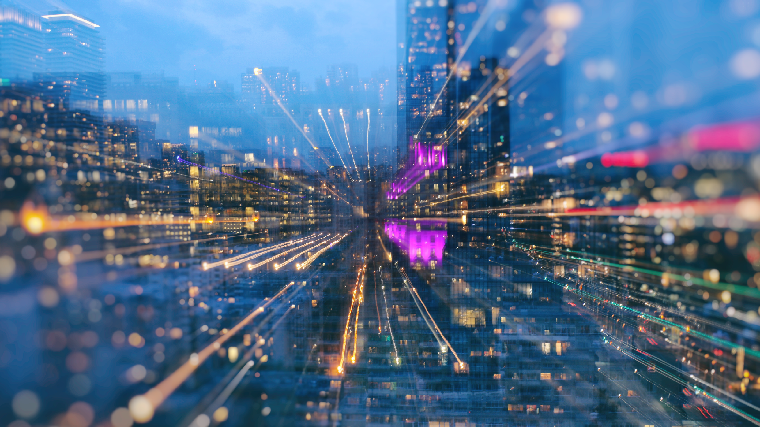 Areal view of Toronto cityscape during a blue hour
