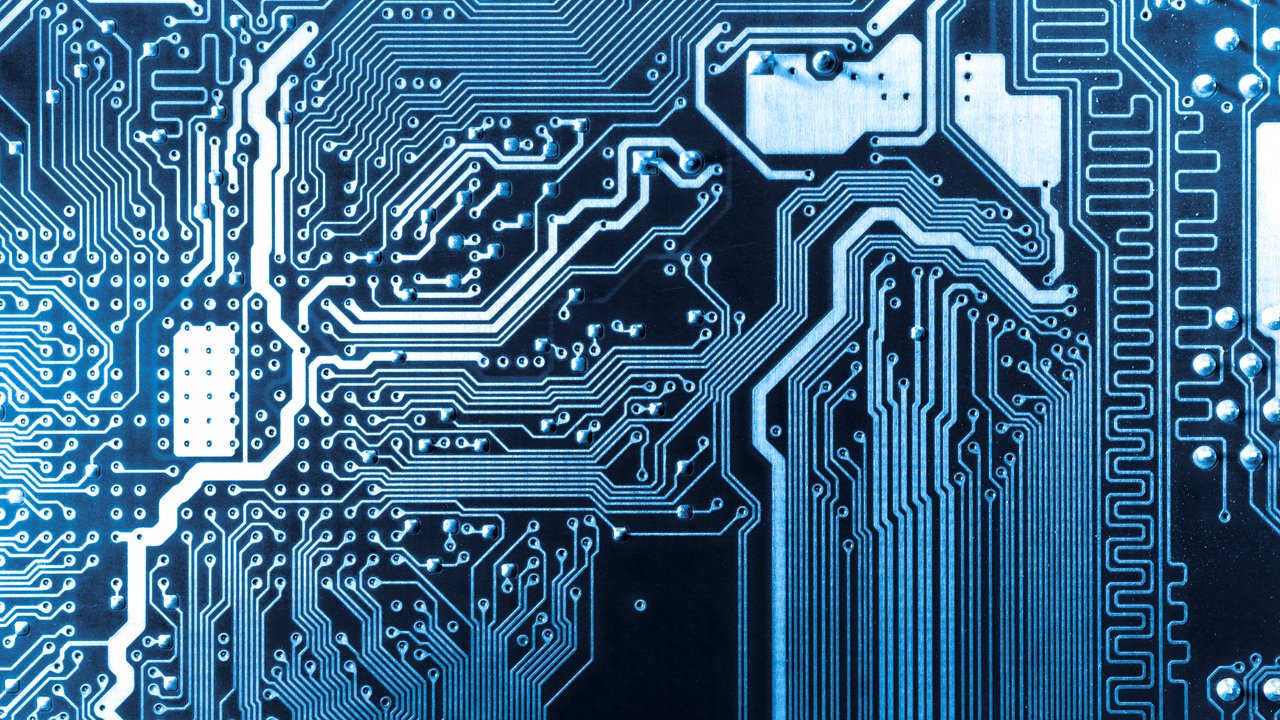 A blue computer circuit board