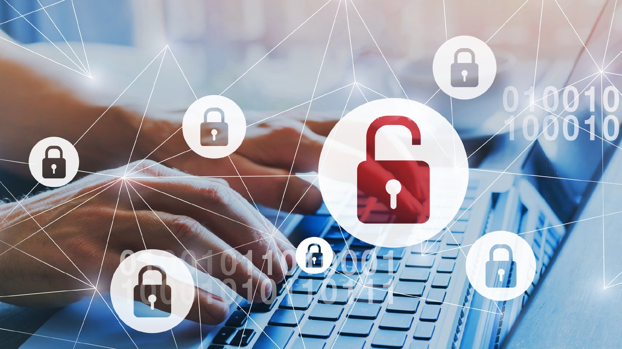 Hacker attack and data breach, information leak concept, futuristic cyber background with broken lock