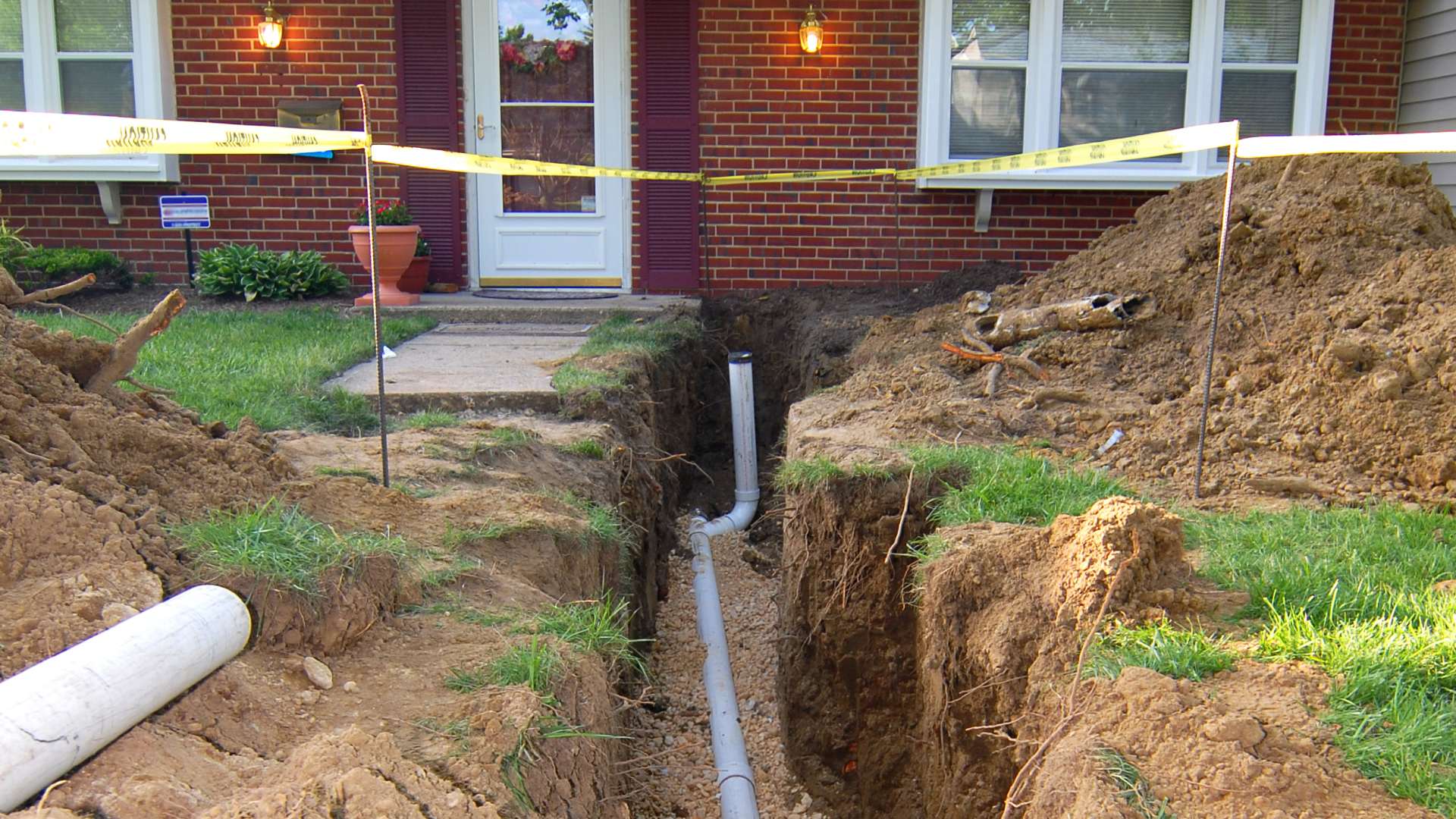 Home septic service line repair excavation