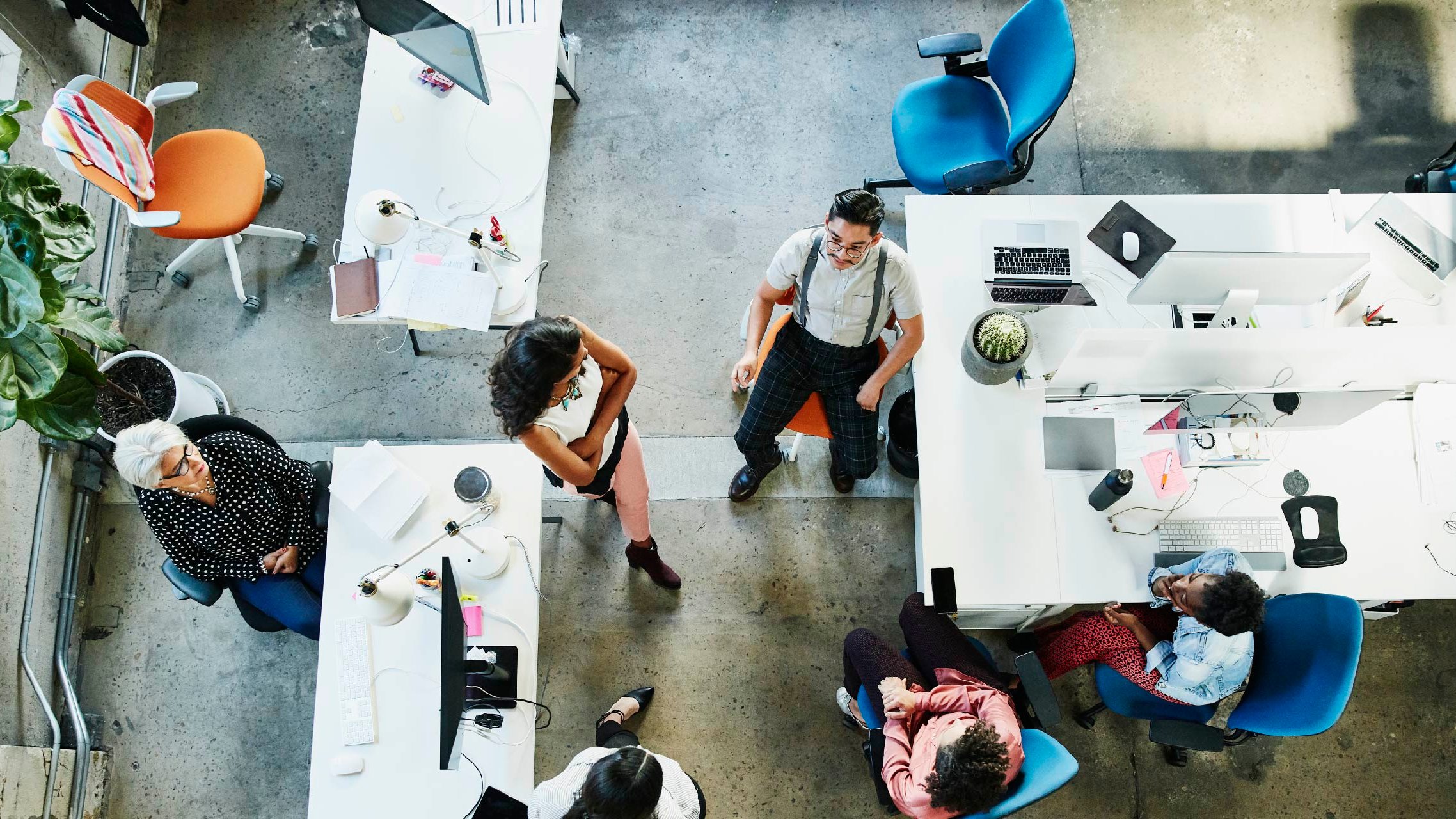 An aerial view of a small business office
