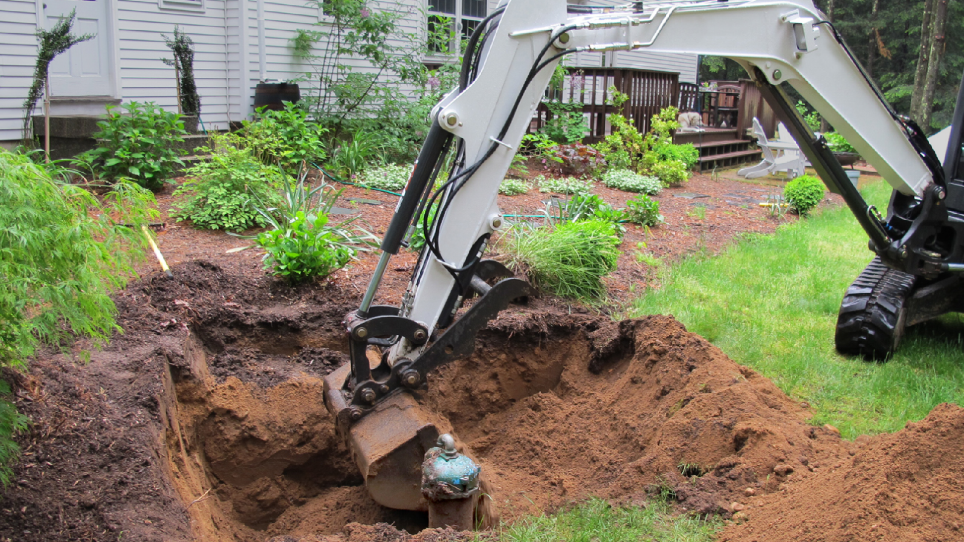 A home yard excavation to repair a service line