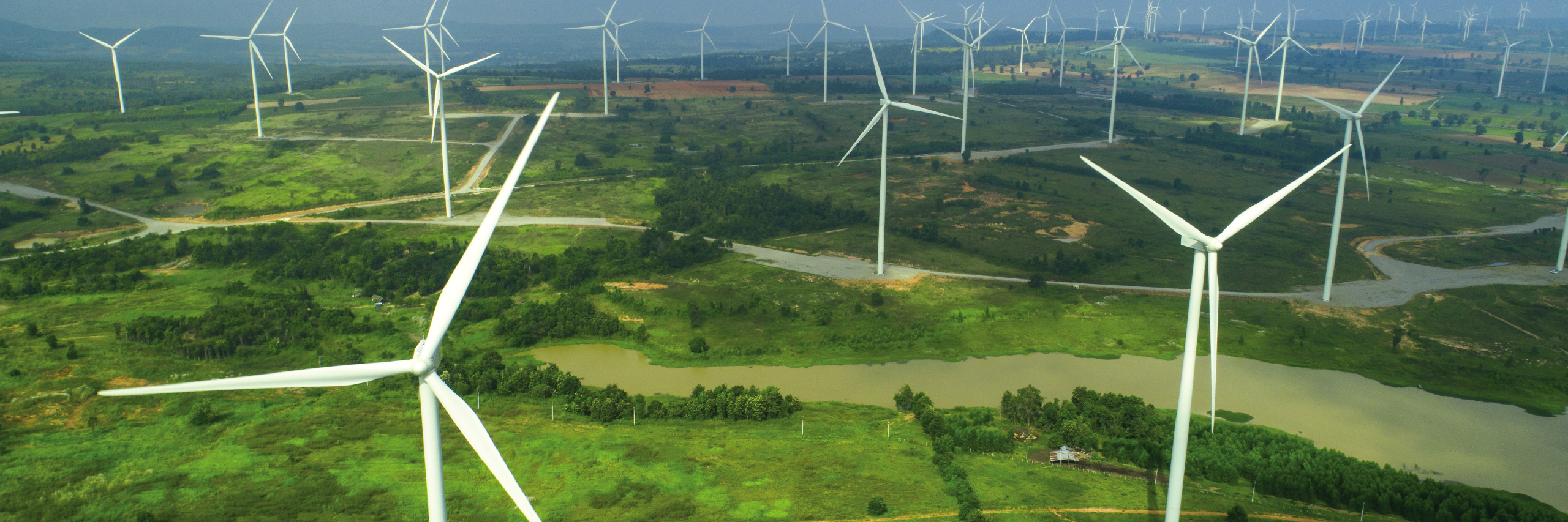 Wind turbines in a green wind farm