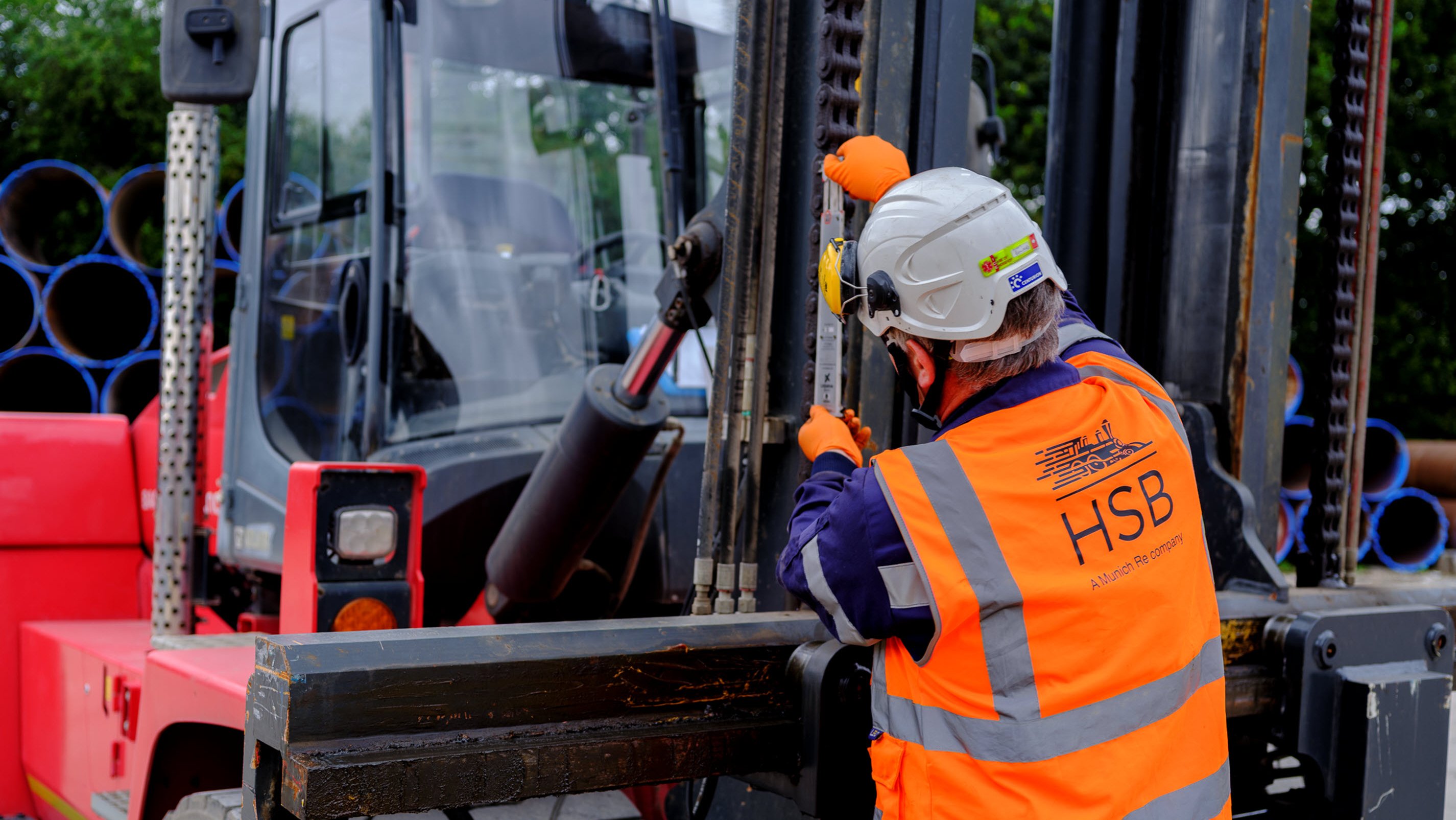Engineer surveyor inspecting equipment