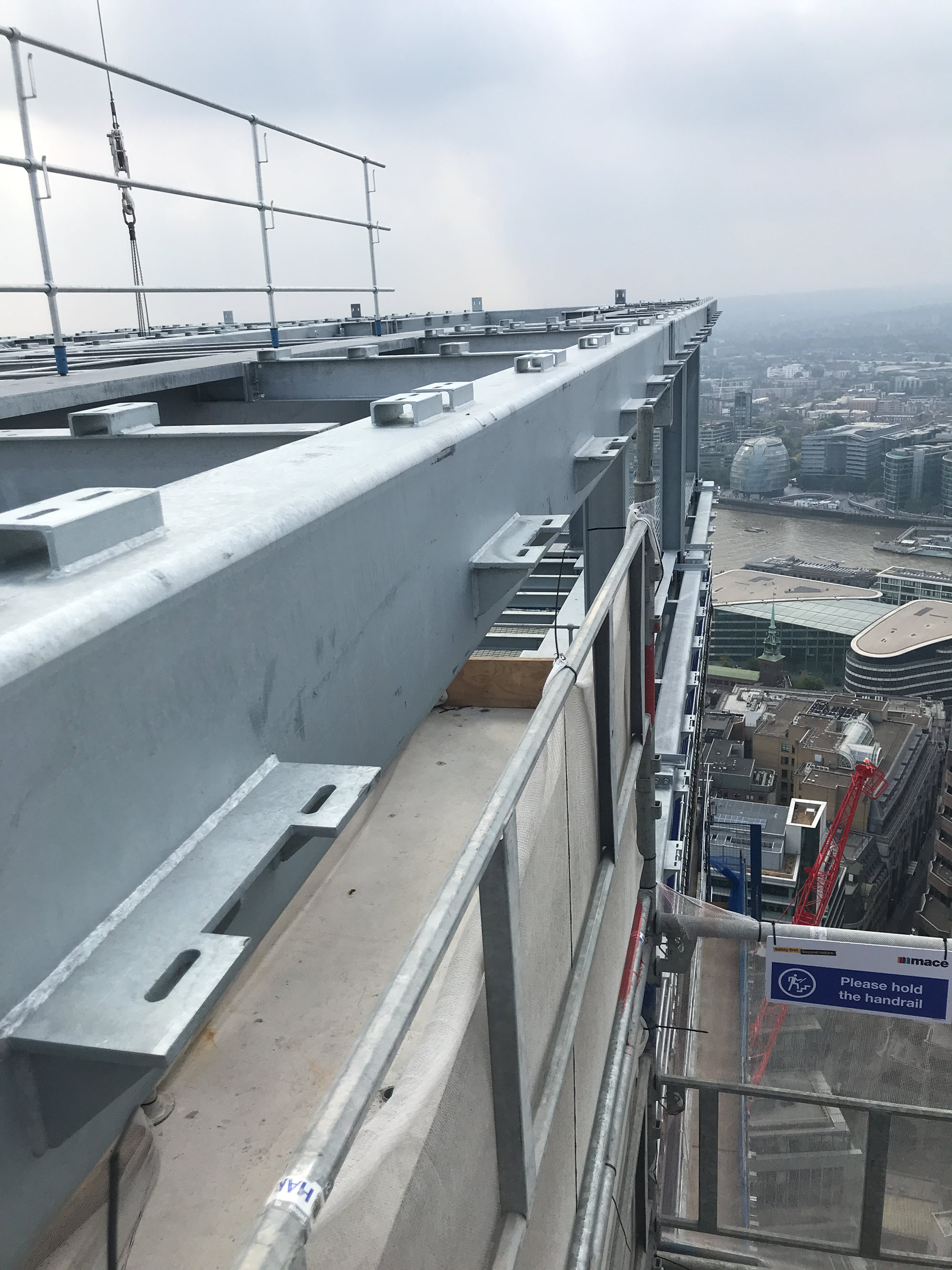 An elevator shaft in a tall, modern building