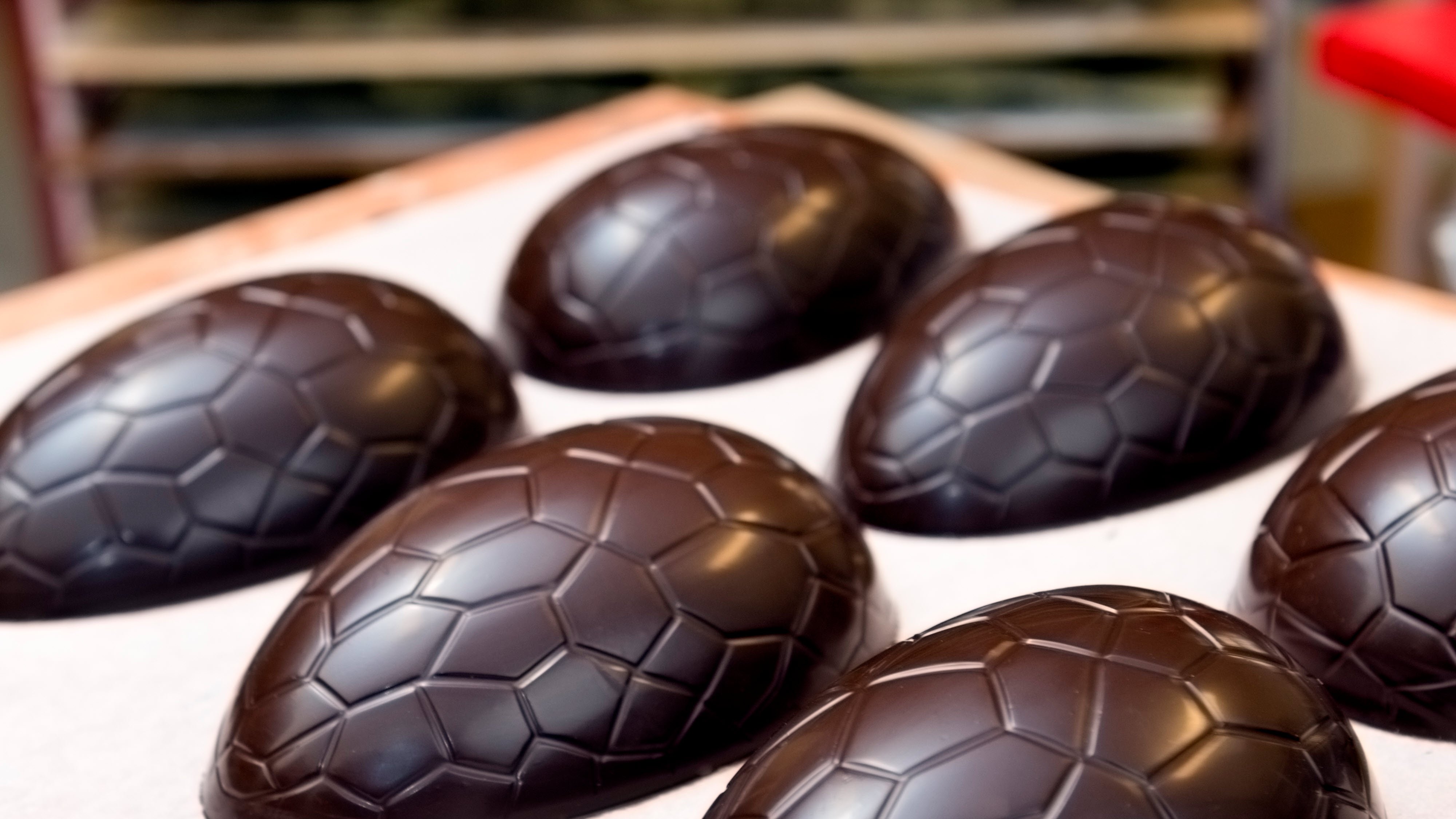 Chocolate Easter eggs in production