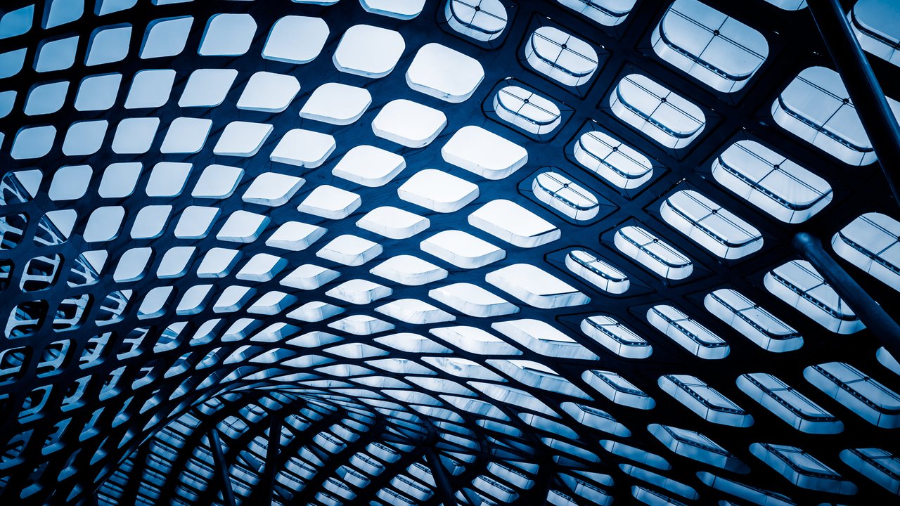 Modern building with a complex glass ceiling