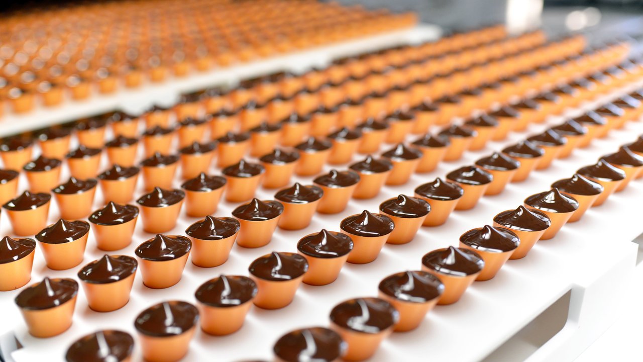 Confectionery sweets being manufactured on a processing line