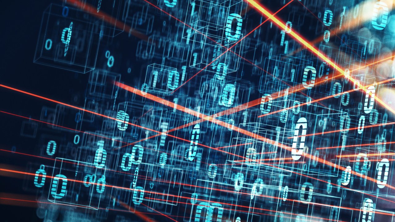 Ones and zeroes floating in a an impressionistic digital image