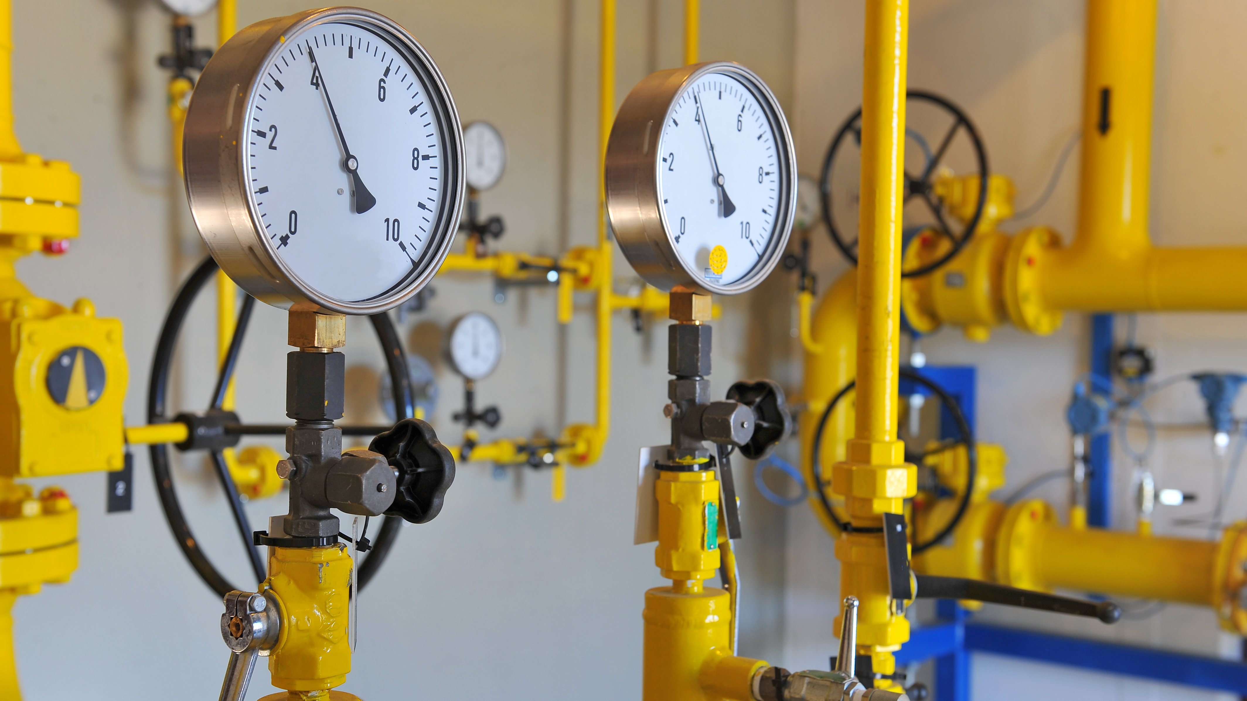 Closeup of pressure meter on natural gas pipeline