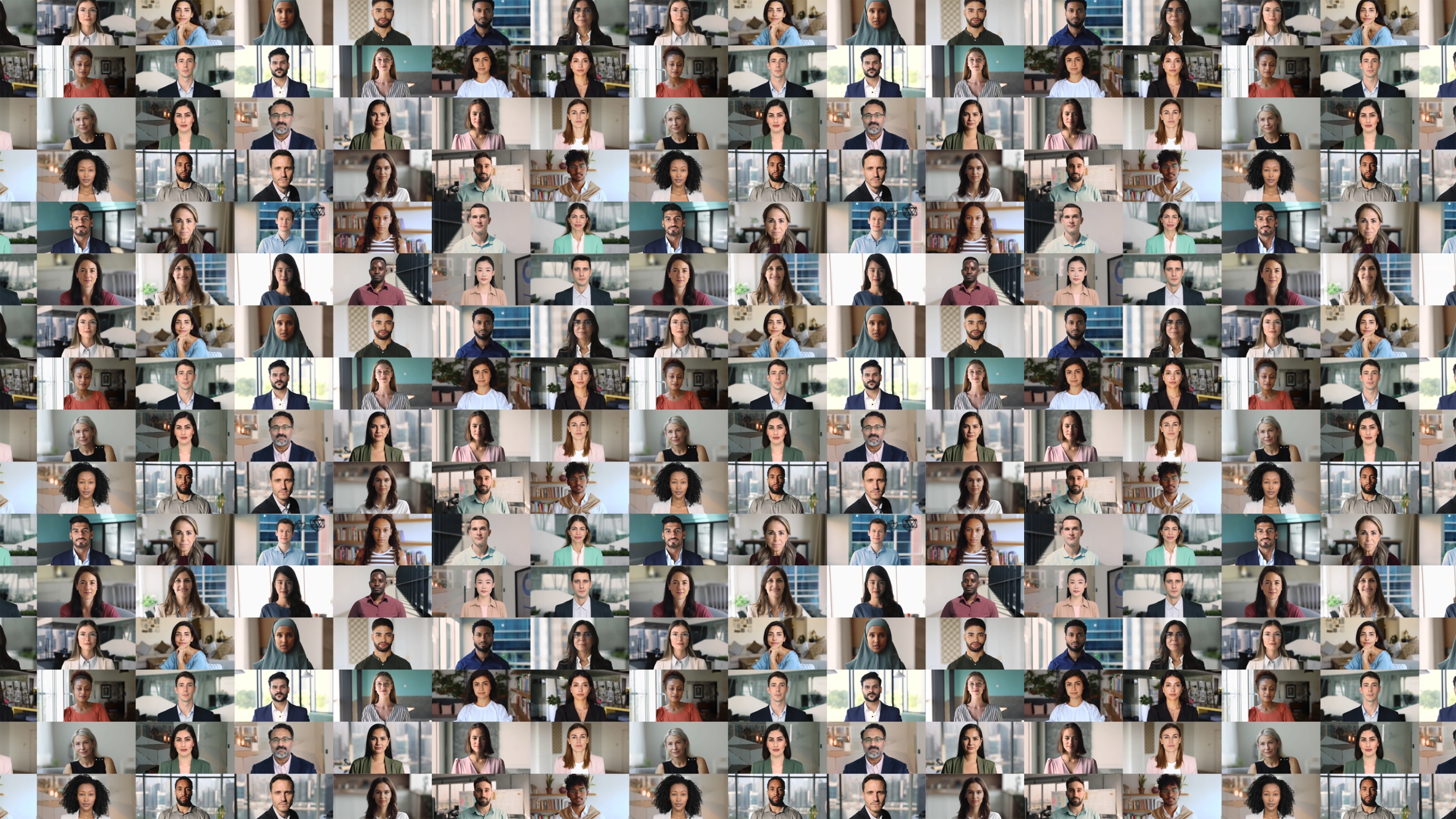 A collage features multiple individuals in various settings, each displaying unique expressions and poses. The backgrounds vary, adding visual interest. The diversity in clothing styles and colors enhances the overall vibrancy, creating a sense of community and connection among the subjects.