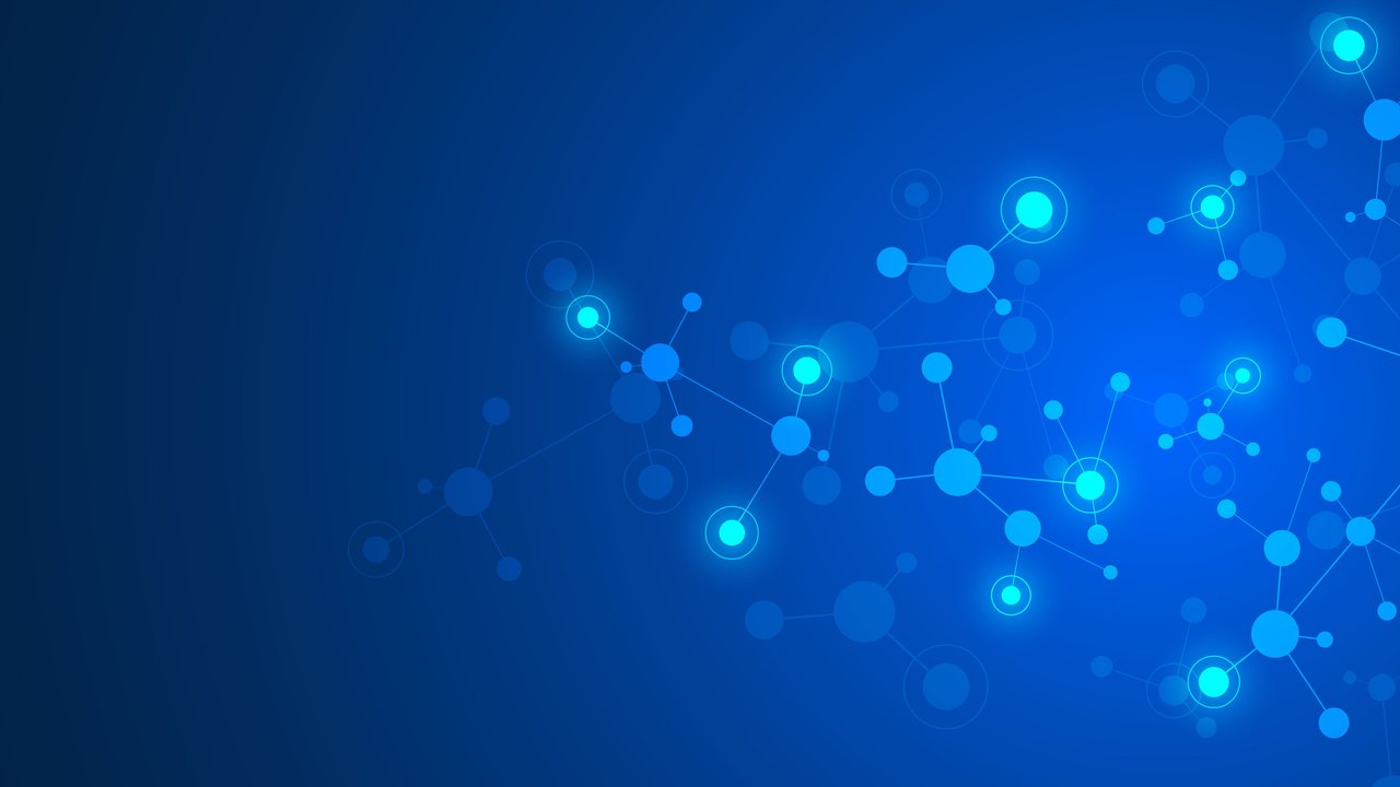 Digital illustration of connection points on a field of blue