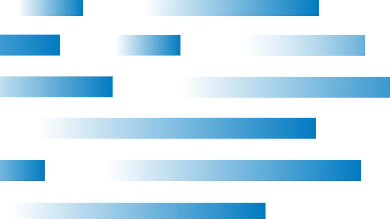 Abstract design featuring various blue horizontal lines and gradients on a white background.