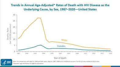 Graph of the HIV Death Rates from 1987 to 2020