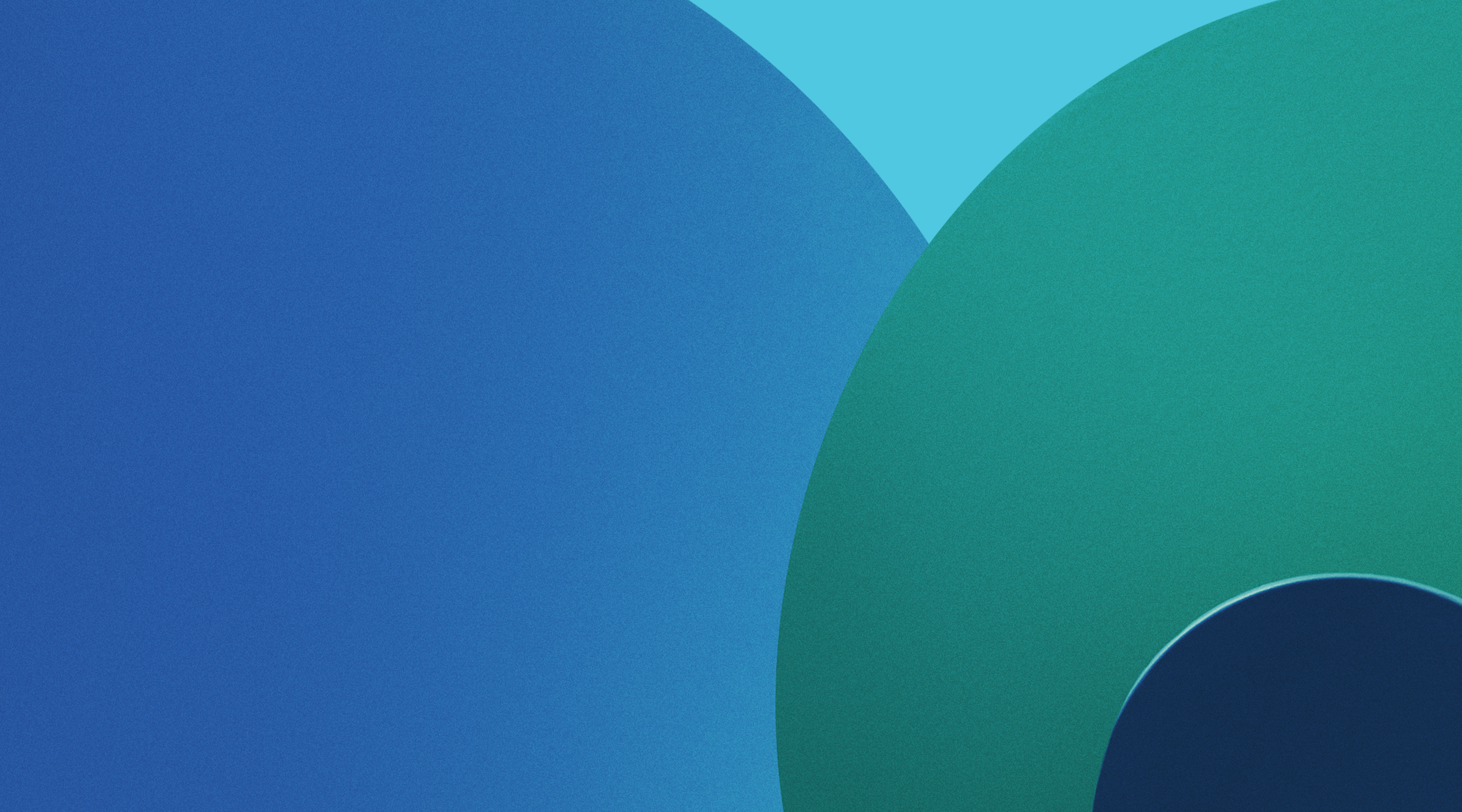 Abstract shapes in shades of blue and green on a light gray background.