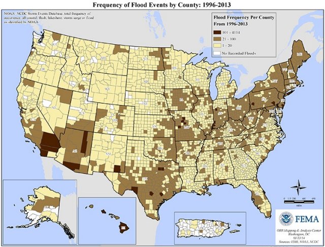 Frequency of Flood Events by County 1996-2013