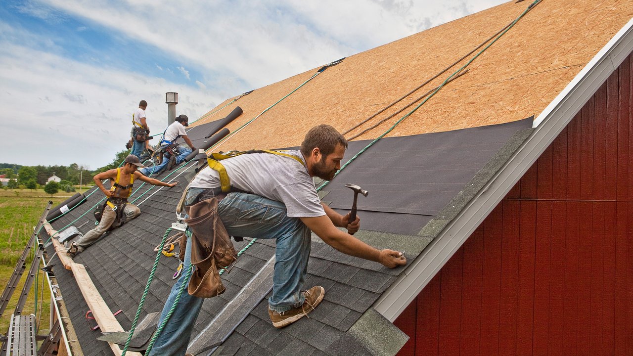 roofers working on a roof