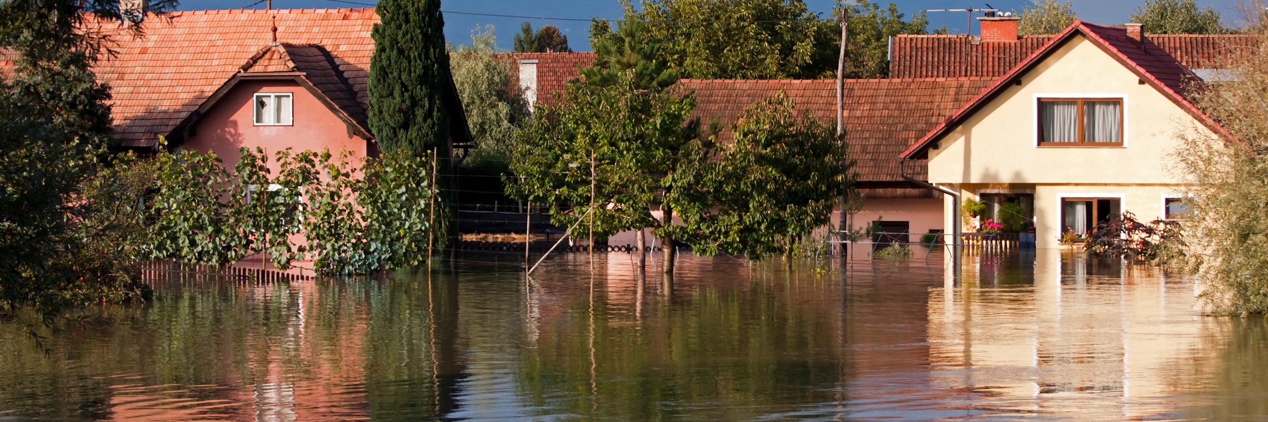 flooded house in a neighborhood