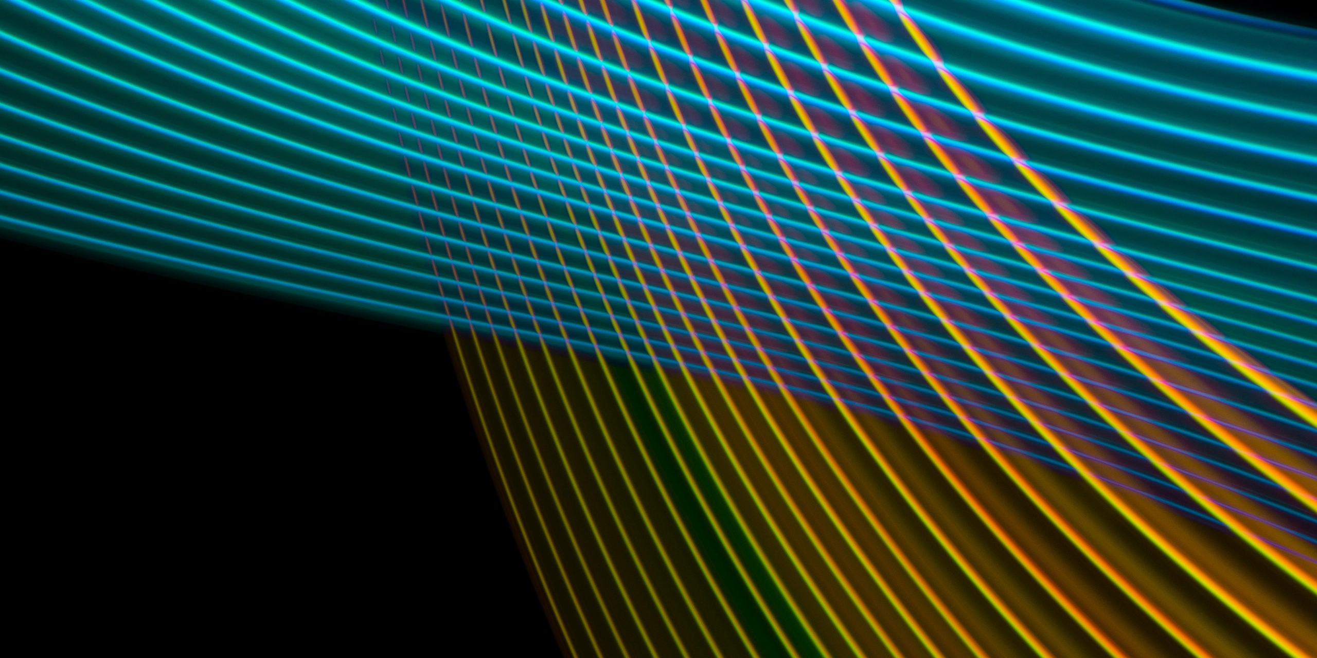 Futuristic blue curved and golden lines interlaced. Virtual environment. 3D.