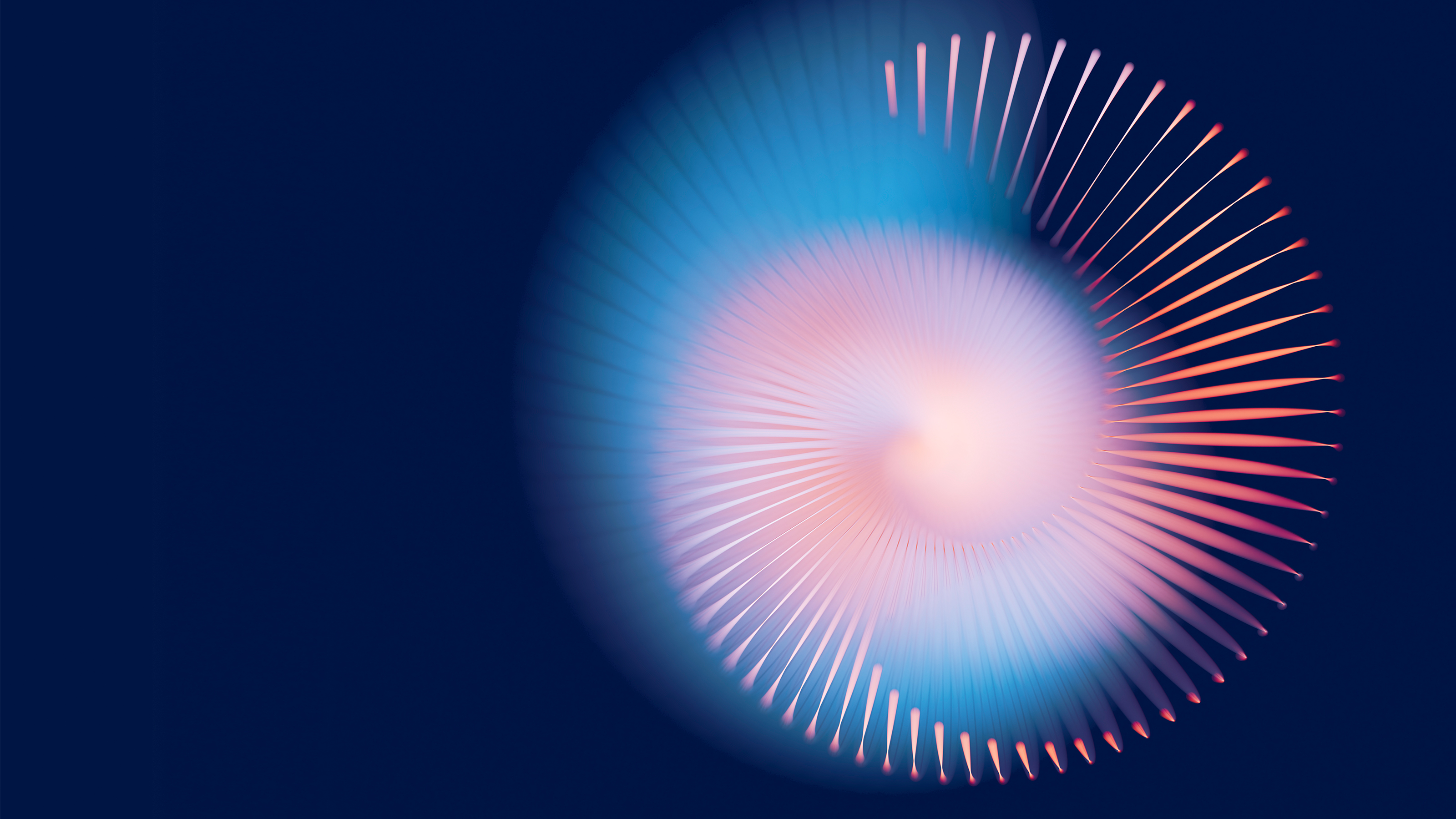 Abstract 3D rendering of a colorful swirl pattern with dynamic lines on a black background.