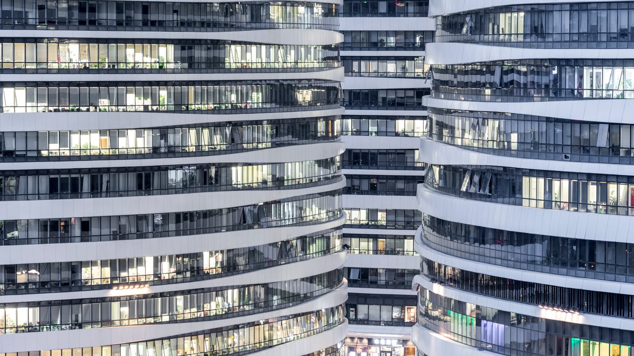 View of office building exterior at Beijing Downtown District.