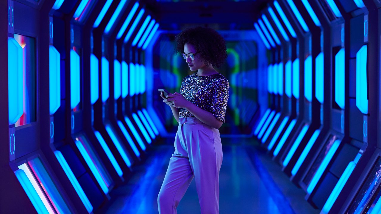 Smartphone addiction Woman looking at smartphone